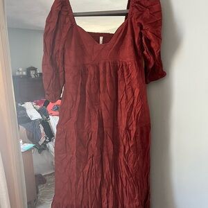 Anthropologie Red Ruched Ruffled Maxi Sundress